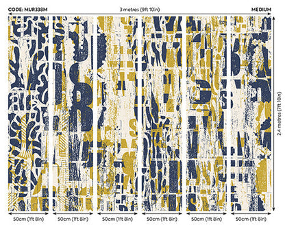 Origin Murals Letterpress Graffiti Navy Yellow 350cm X 280cm