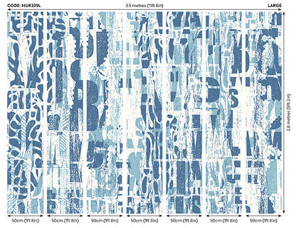 Origin Murals Letterpress Graffiti Denim Blue 350cm X 280cm