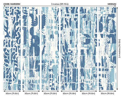 Origin Murals Letterpress Graffiti Denim Blue 300cm X 240cm