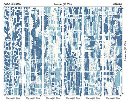 Origin Murals Letterpress Graffiti Denim Blue 300cm X 240cm