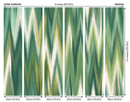 Origin Murals Ikat Zig Zag Forest Green 300cm X 240cm