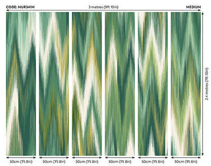 Origin Murals Ikat Zig Zag Forest Green 300cm X 240cm