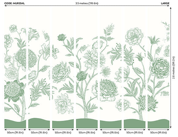 Origin Murals Jacobean Rose Trail Forest Green 350cm X 280cm - Hot Tub Shop