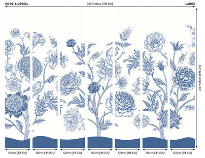Origin Murals Jacobean Rose Trail Navy Blue 350cm X 280cm