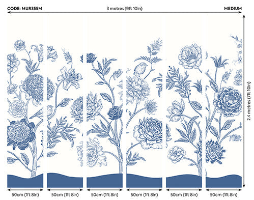 Origin Murals Jacobean Rose Trail Navy Blue 300cm X 240cm