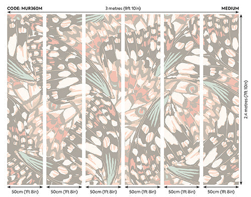 Origin Murals Butterfly Wings Grey Blush Pink 300cm X 240cm