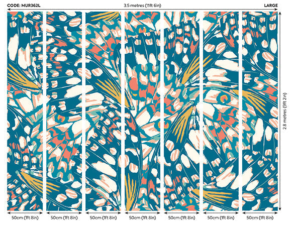 Origin Murals Butterfly Wings Teal Blue Orange 350cm X 280cm