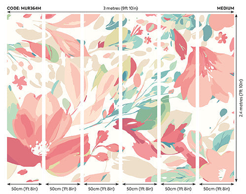 Origin Murals Flowing Flowers Coral Pink 300cm X 240cm
