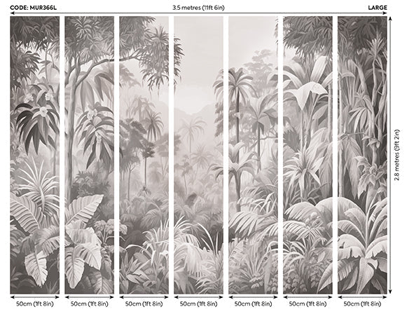 Origin Murals Jungle Trees Black White 350cm X 280cm