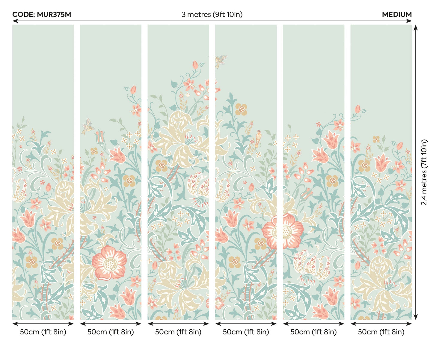 Origin Murals Trailing Lily Duck Egg Blue 300cm X 240cm