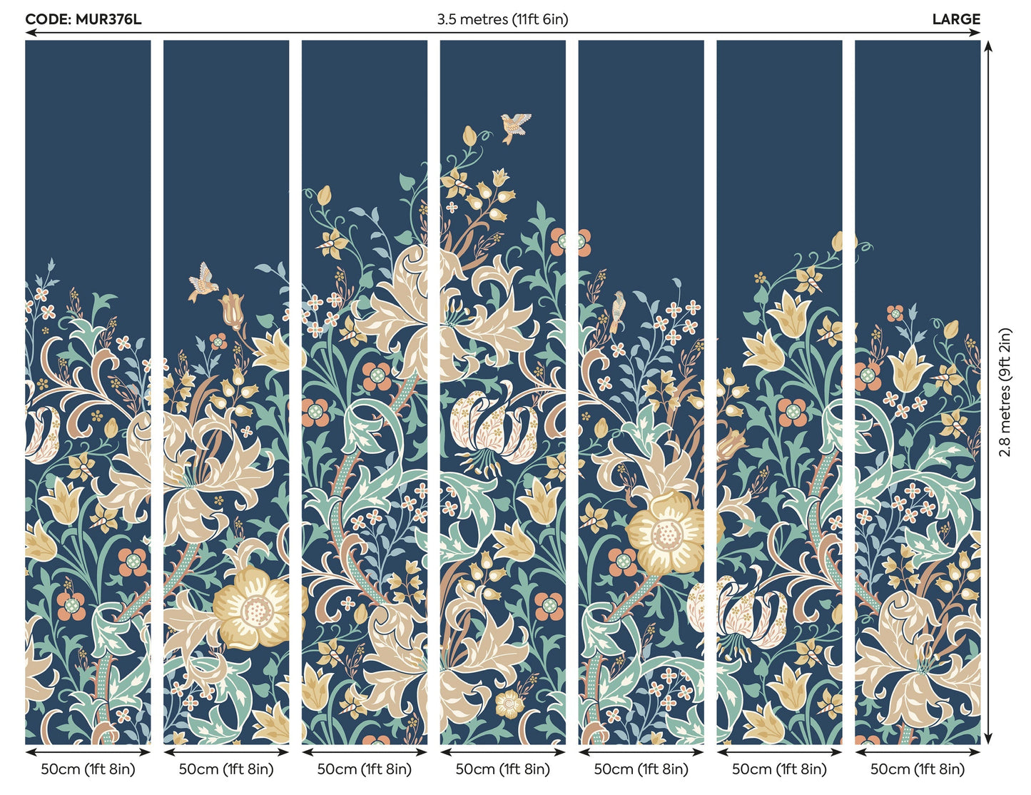 Origin Murals Trailing Lily Navy Blue 350cm X 280cm