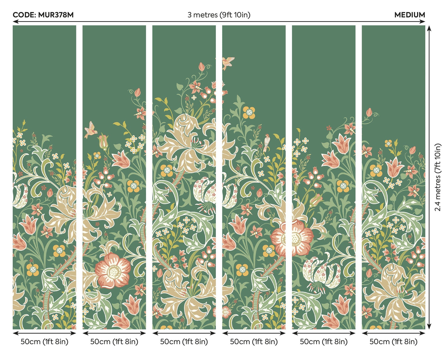 Origin Murals Trailing Lily Forest Green 300cm X 240cm