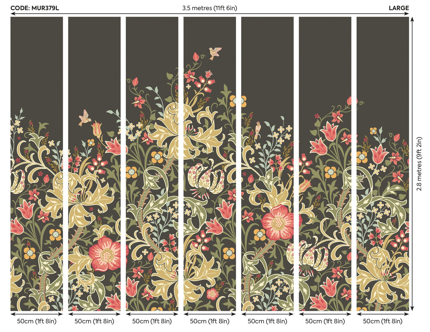 Origin Murals Trailing Lily Midnight 350cm X 280cm