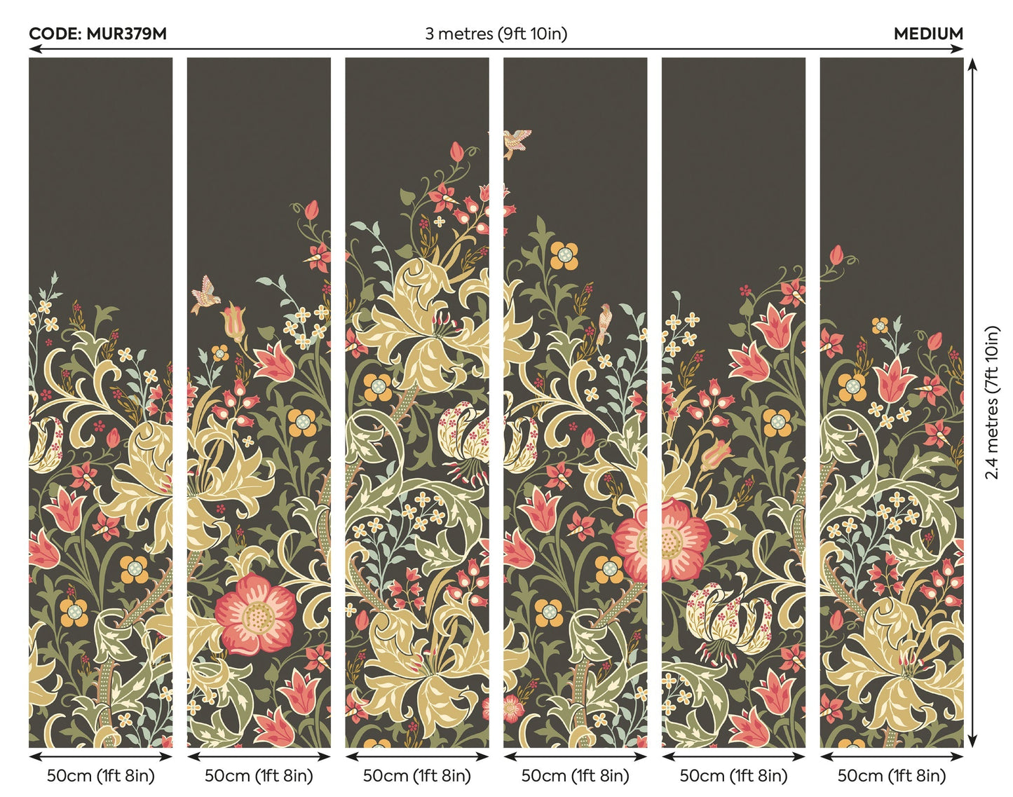 Origin Murals Trailing Lily Midnight 300cm X 240cm