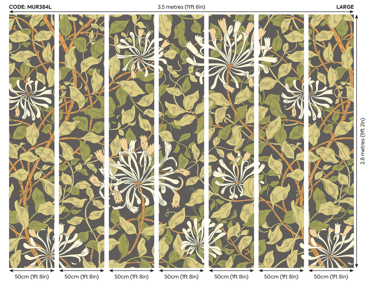 Origin Murals Honeysuckle Black And Olive Green 350cm X 280cm