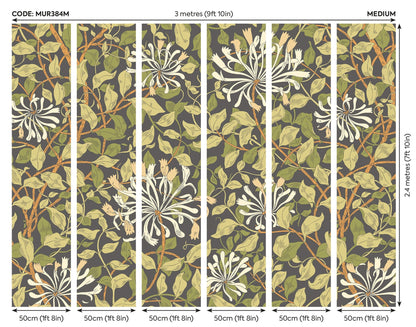 Origin Murals Honeysuckle Black And Olive Green 300cm X 240cm