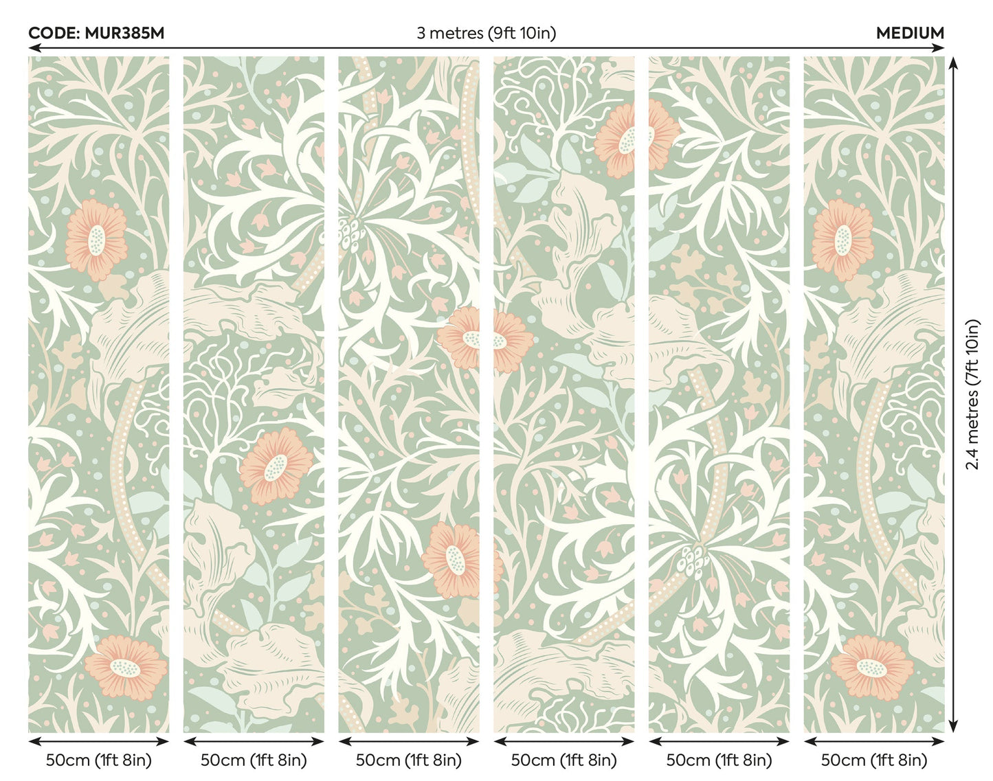Origin Murals Trailing Seaweed Garden Sage And Apricot 300cm X 240cm - Hot Tub Shop