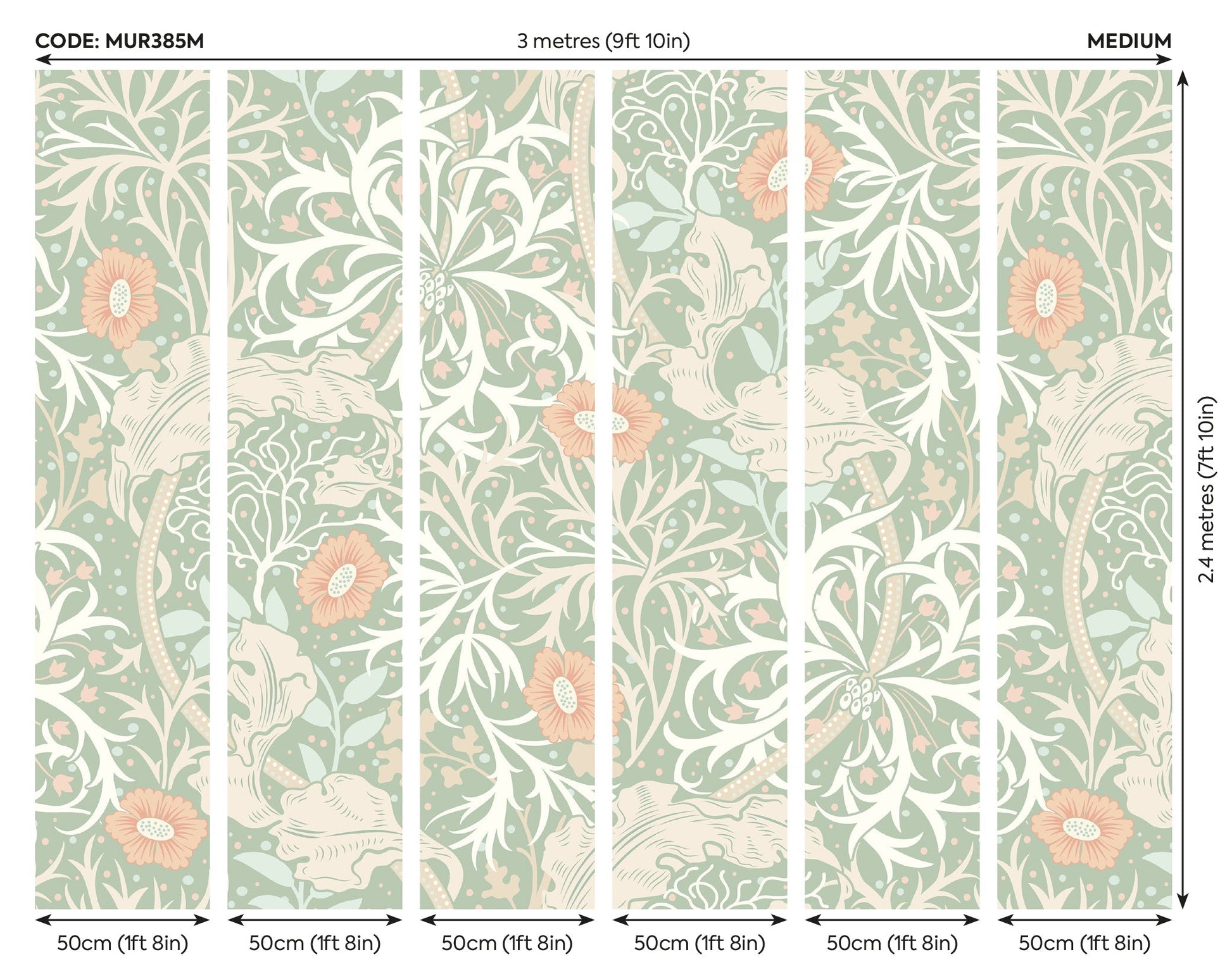 Origin Murals Trailing Seaweed Garden Sage And Apricot 300cm X 240cm - Hot Tub Shop