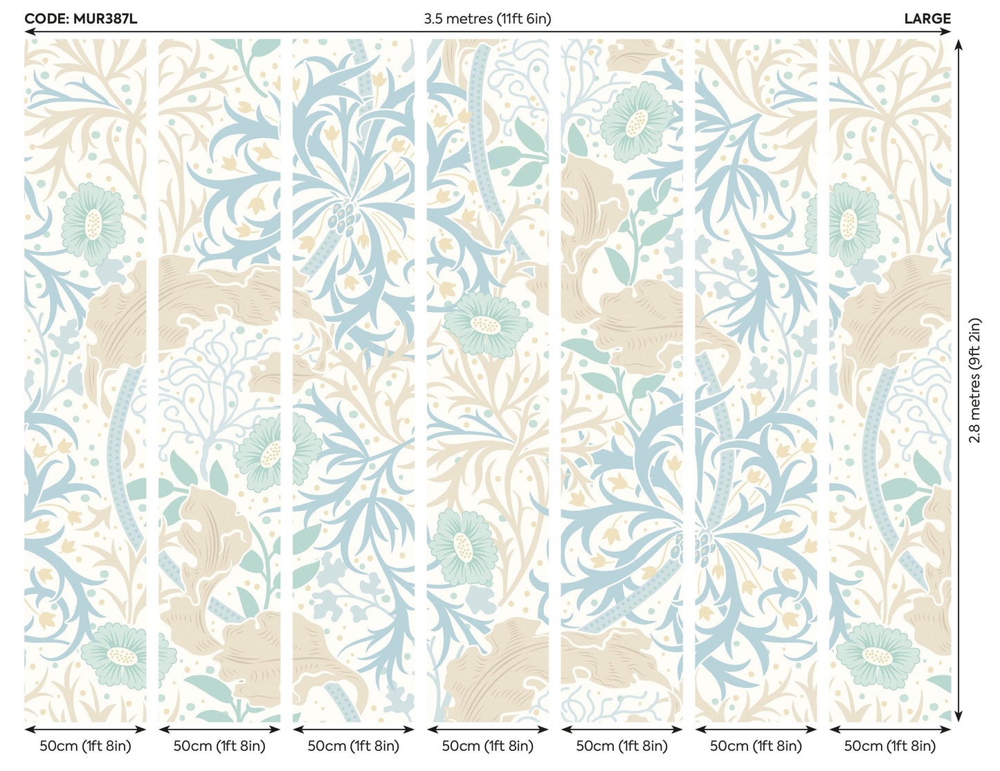 Origin Murals Trailing Seaweed Garden Blue And Linen 350cm X 280cm