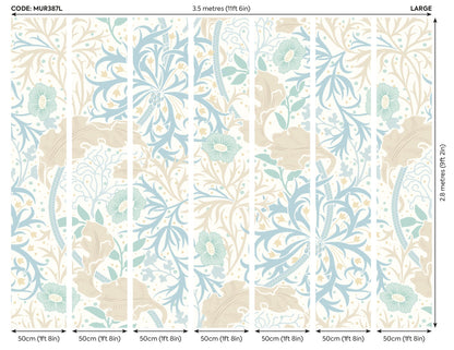 Origin Murals Trailing Seaweed Garden Blue And Linen 350cm X 280cm