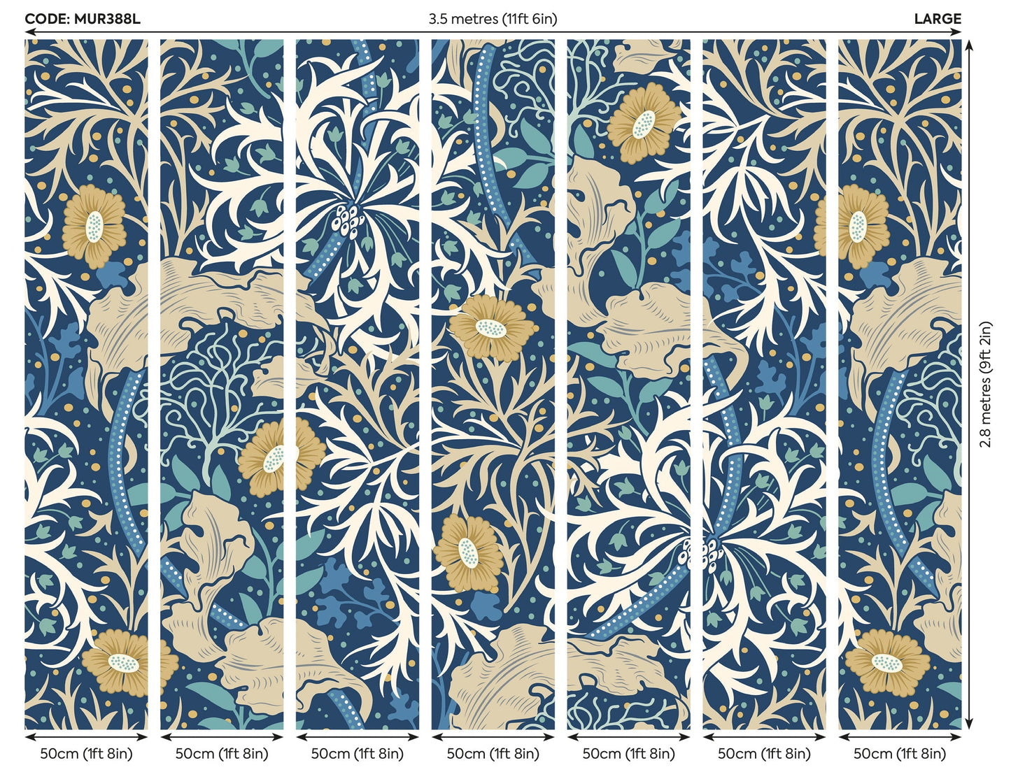 Origin Murals Trailing Seaweed Garden Ink And Petrol 350cm X 280cm - Hot Tub Shop