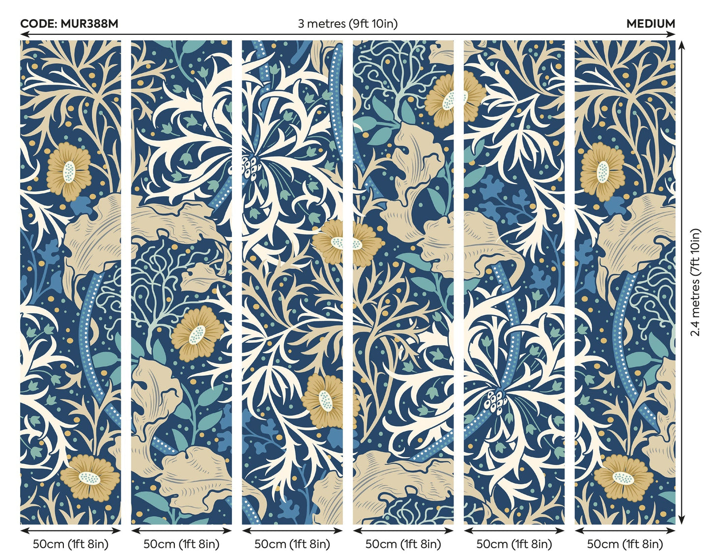 Origin Murals Trailing Seaweed Garden Ink And Petrol 300cm X 240cm