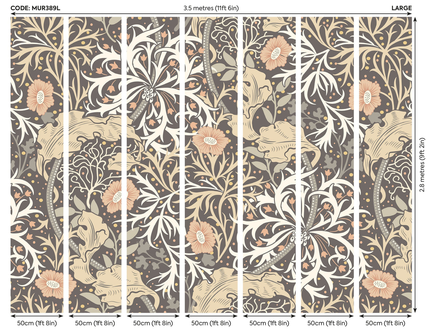 Origin Murals Trailing Seaweed Garden Charcoal 350cm X 280cm