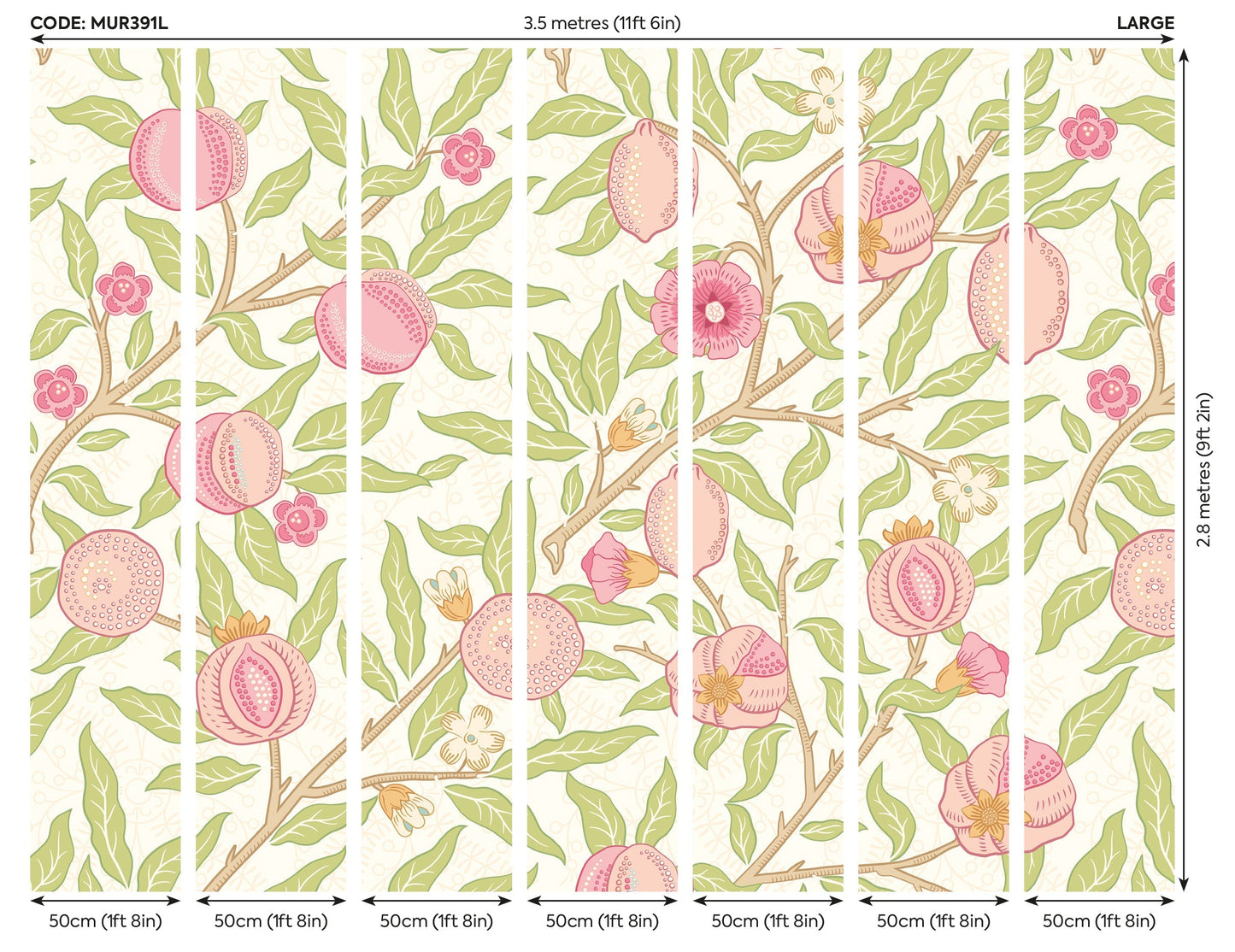 Origin Murals Fruit And Foliage Rose And Apple Green 350cm X 280cm