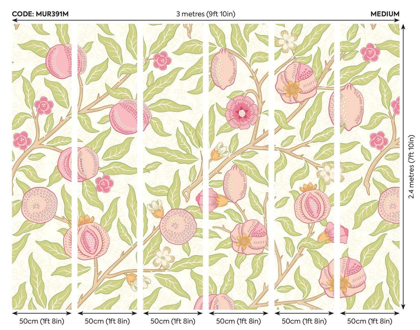 Origin Murals Fruit And Foliage Rose And Apple Green 300cm X 240cm