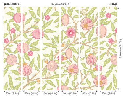 Origin Murals Fruit And Foliage Rose And Apple Green 300cm X 240cm