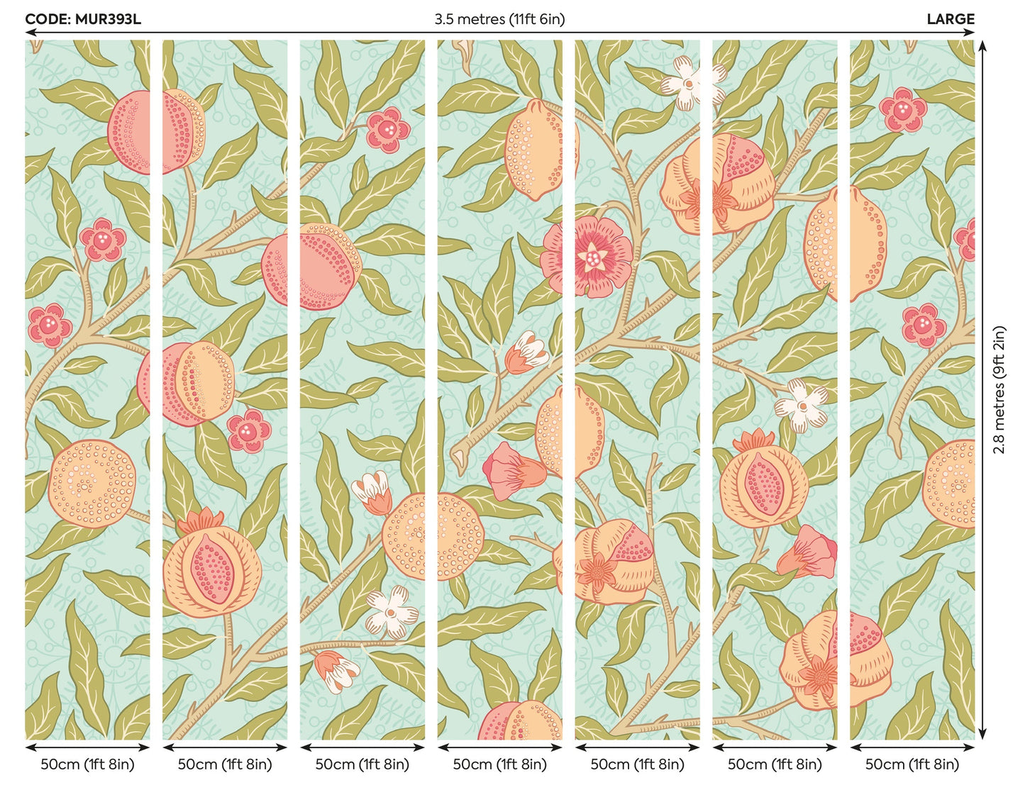 Origin Murals Fruit And Foliage Aqua And Apricot 350cm X 280cm - Hot Tub Shop