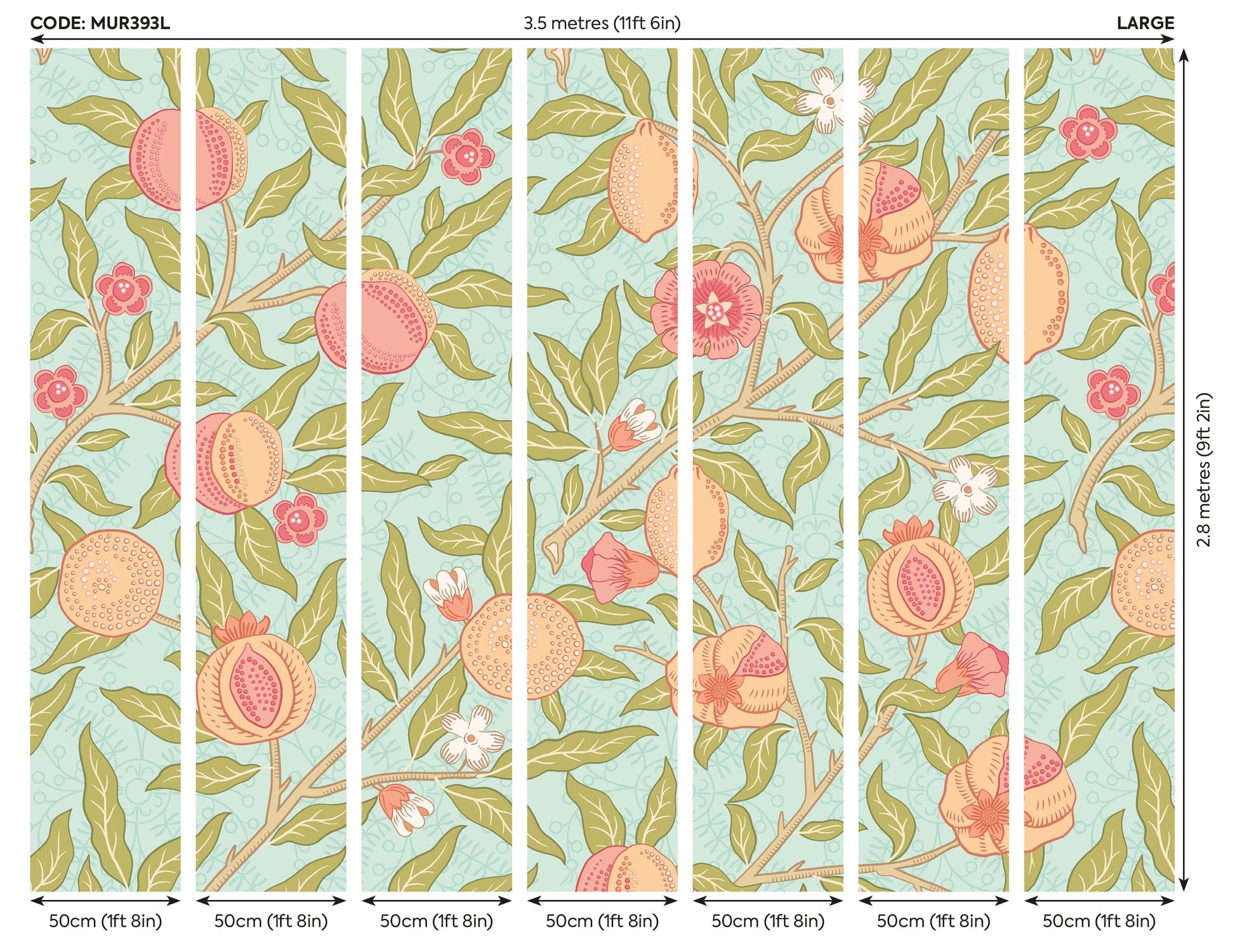 Origin Murals Fruit And Foliage Aqua And Apricot 350cm X 280cm - Hot Tub Shop