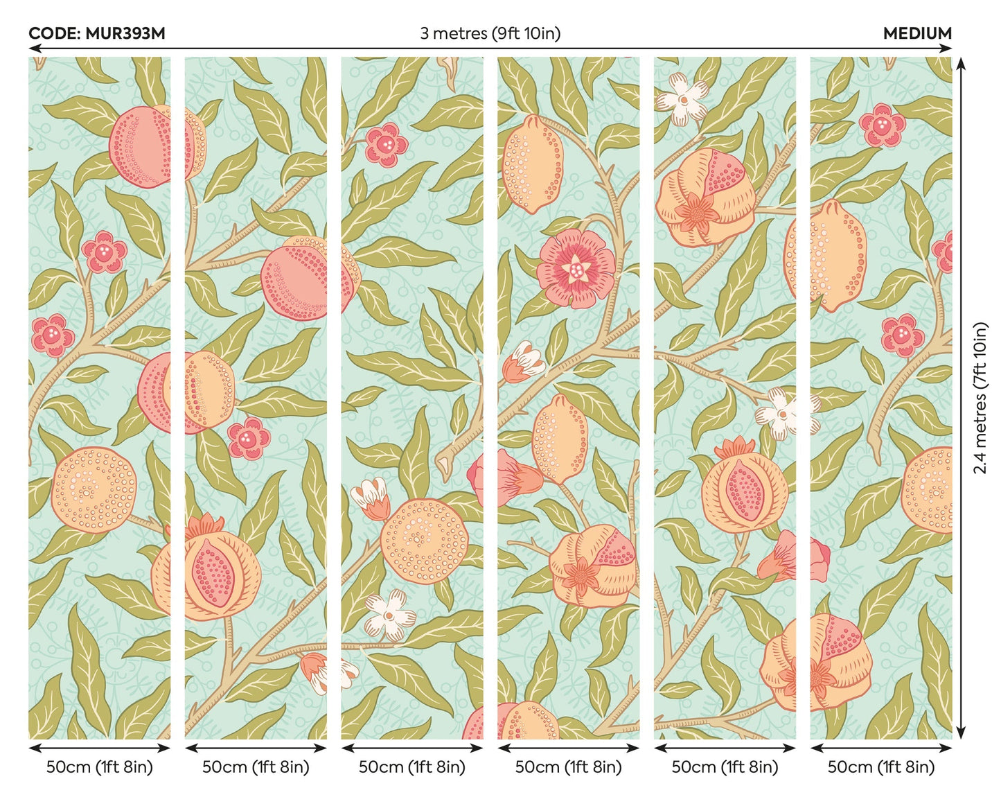 Origin Murals Fruit And Foliage Aqua And Apricot 300cm X 240cm