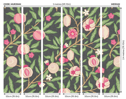 Origin Murals Fruit And Foliage Black And Rose Pink 300cm X 240cm