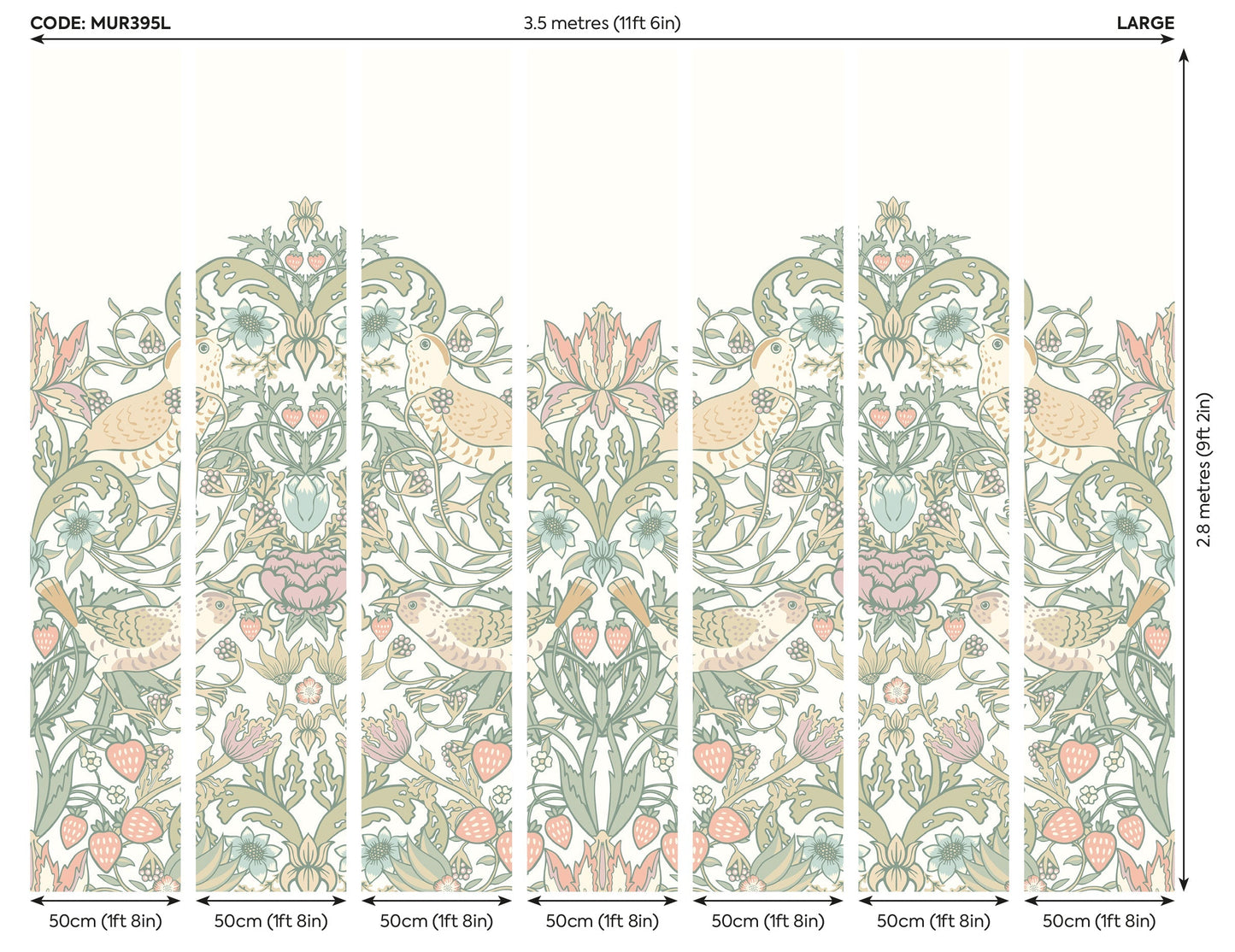 Origin Murals Birds Fruit And Foliage Sage And Apricot 350cm X 280cm - Hot Tub Shop