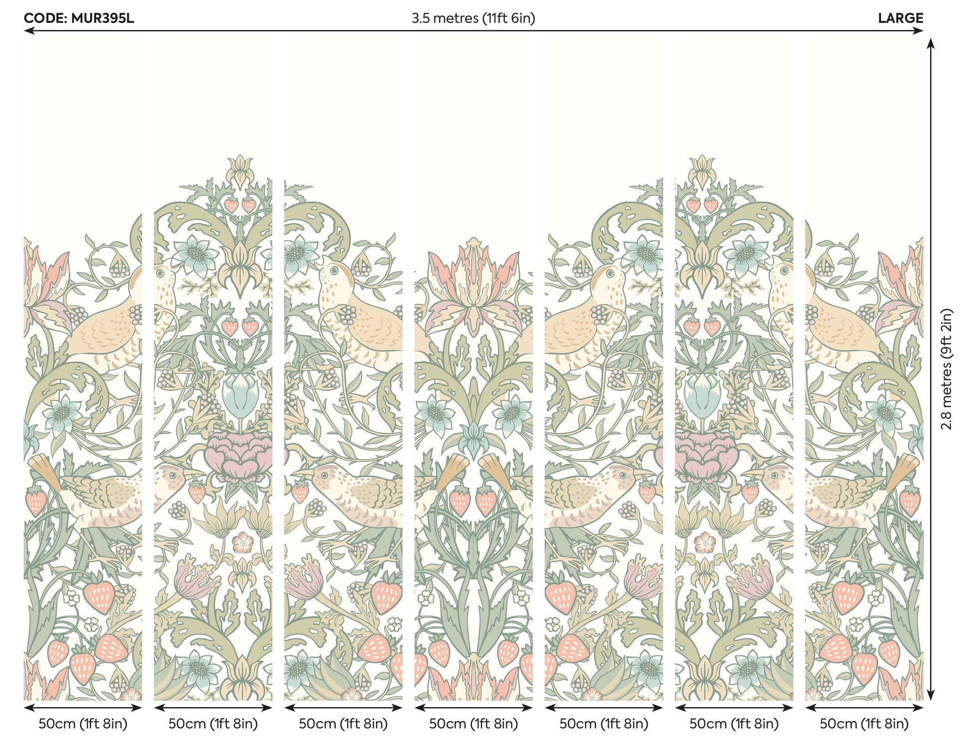 Origin Murals Birds Fruit And Foliage Sage And Apricot 350cm X 280cm - Hot Tub Shop