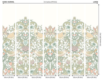 Origin Murals Birds Fruit And Foliage Sage And Apricot 350cm X 280cm - Hot Tub Shop
