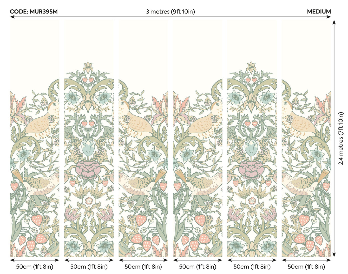 Origin Murals Birds Fruit And Foliage Sage And Apricot 300cm X 240cm