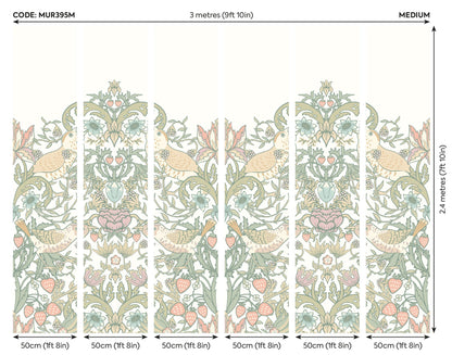 Origin Murals Birds Fruit And Foliage Sage And Apricot 300cm X 240cm