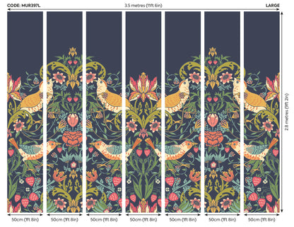 Origin Murals Birds Fruit And Foliage Navy And Coral 350cm X 280cm