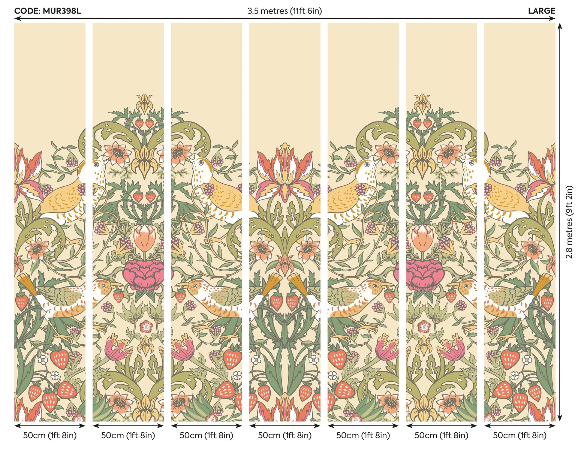Origin Murals Birds Fruit And Foliage Gold And Olive 350cm X 280cm - Hot Tub Shop