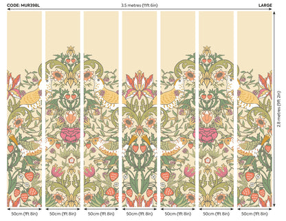 Origin Murals Birds Fruit And Foliage Gold And Olive 350cm X 280cm - Hot Tub Shop