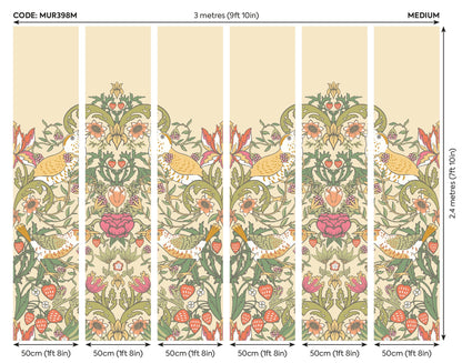 Origin Murals Birds Fruit And Foliage Gold And Olive 300cm X 240cm