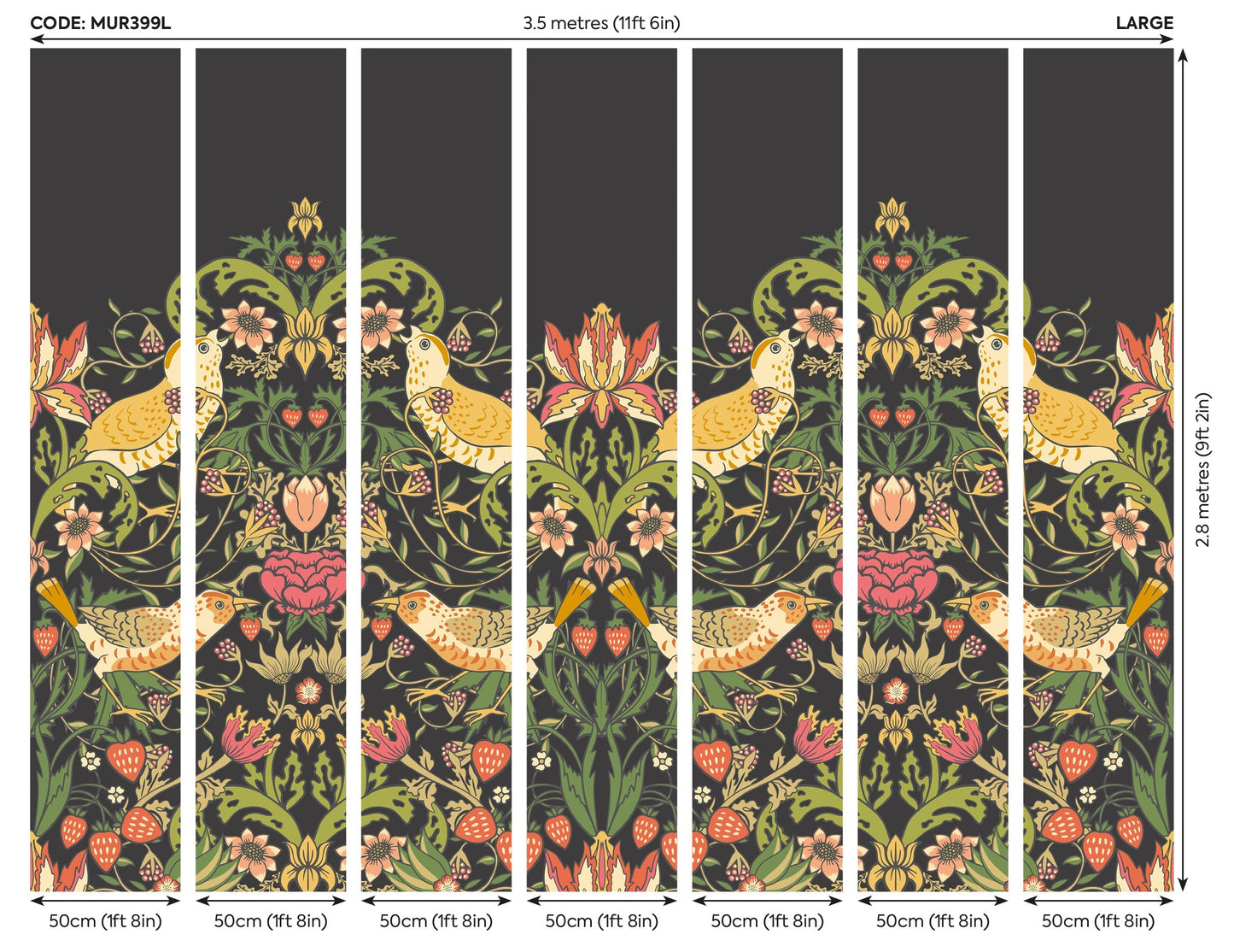 Origin Murals Birds Fruit And Foliage Black And Olive 350cm X 280cm