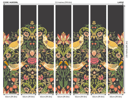 Origin Murals Birds Fruit And Foliage Black And Olive 350cm X 280cm
