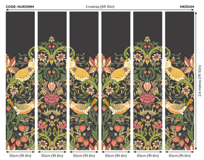 Origin Murals Birds Fruit And Foliage Black And Olive 300cm X 240cm