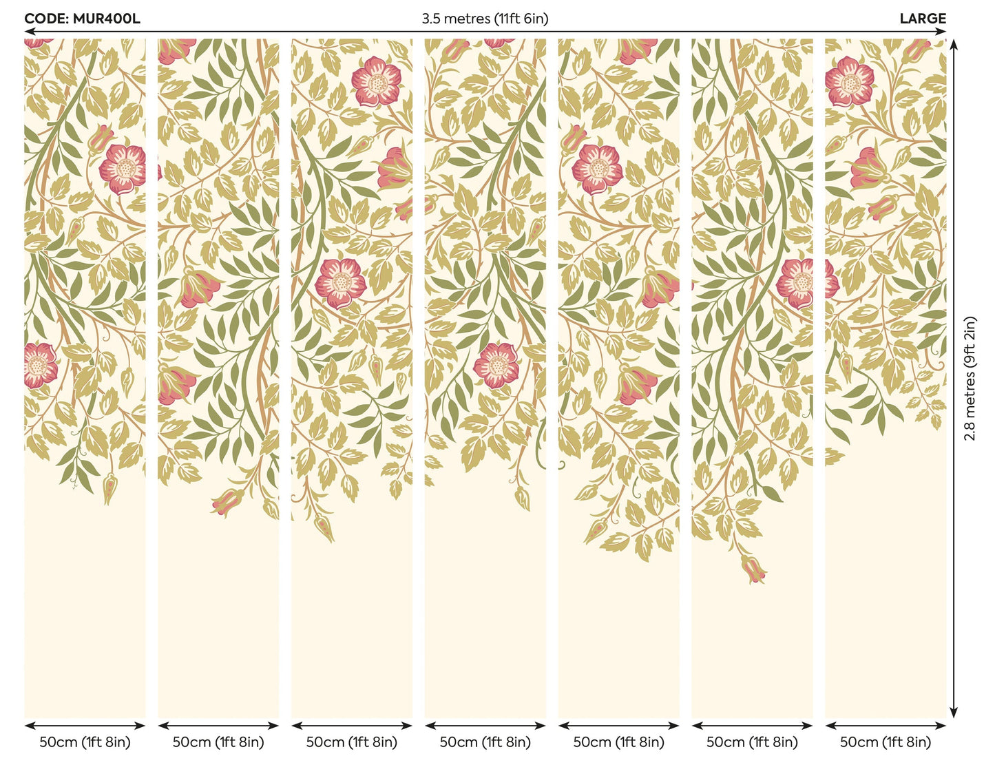 Origin Murals Cascading Rosehip Rose Pink 350cm X 280cm