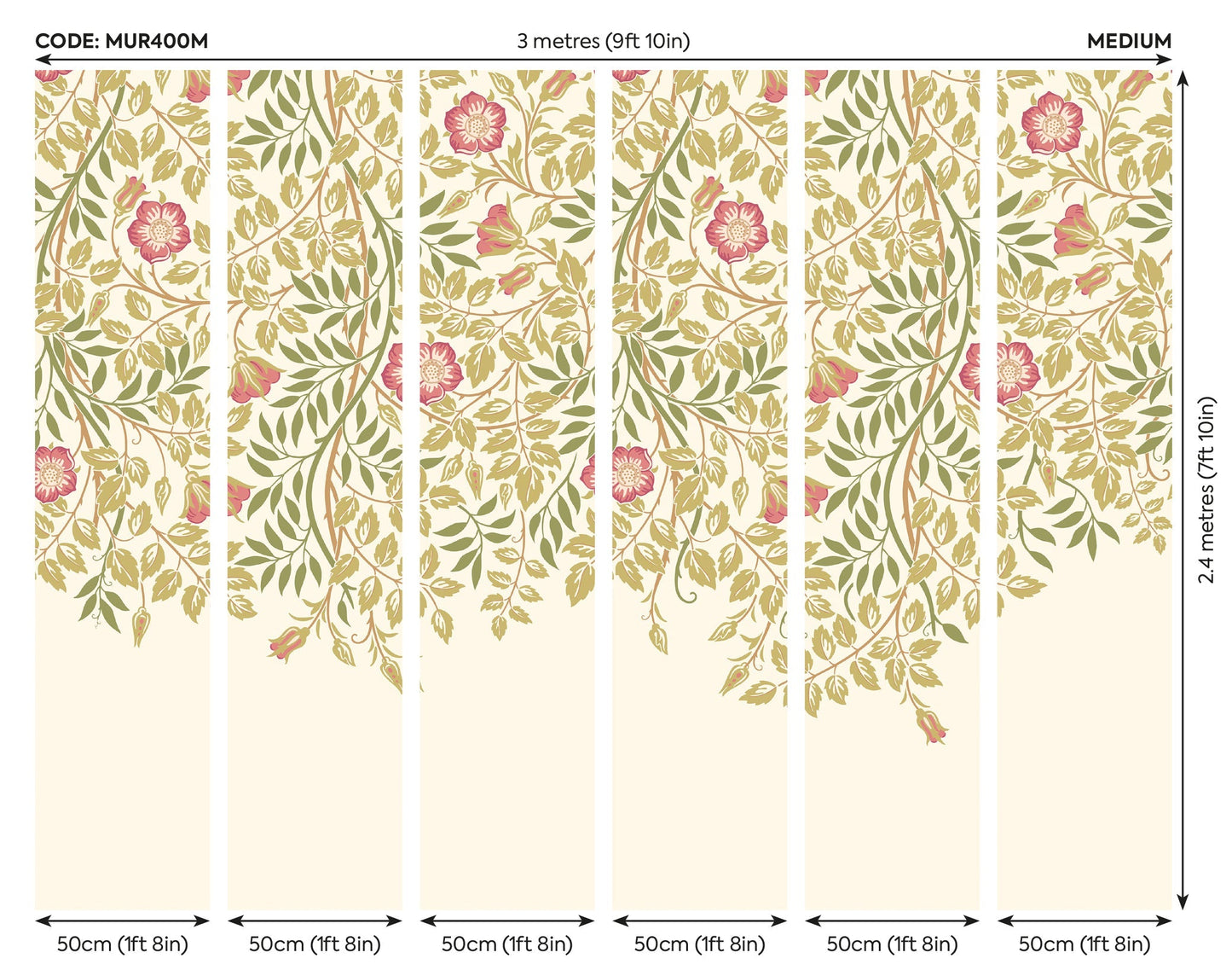 Origin Murals Cascading Rosehip Rose Pink 300cm X 240cm