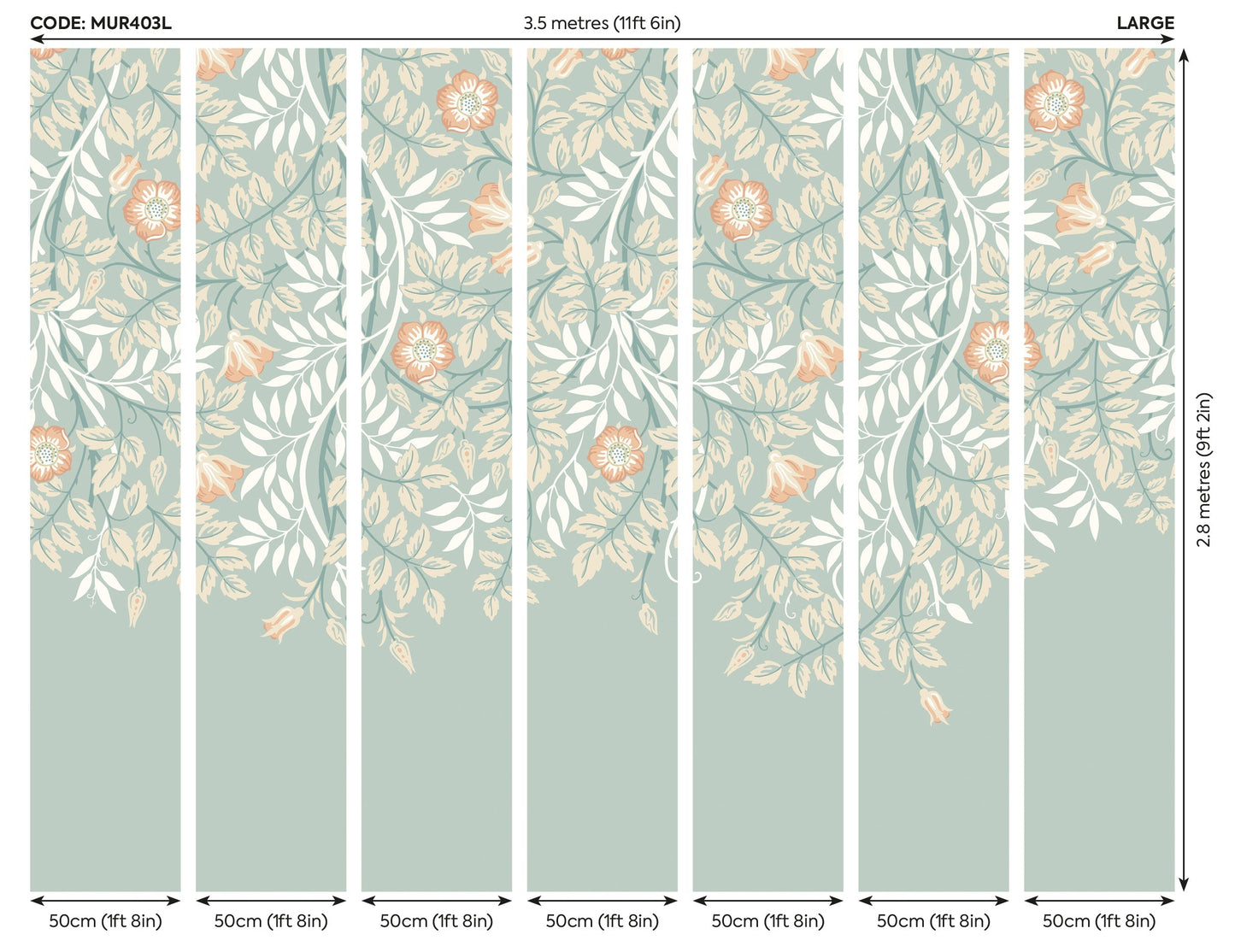 Origin Murals Cascading Rosehip Seafoam And Apricot 350cm X 280cm