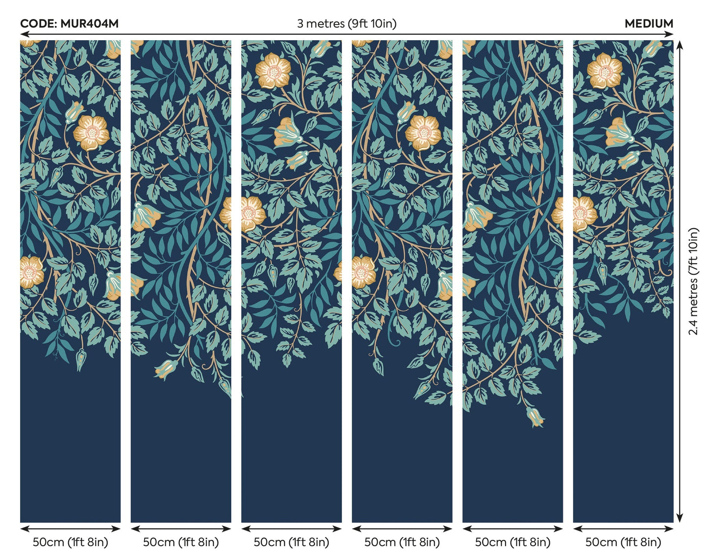 Origin Murals Cascading Rosehip Indigo And Teal 300cm X 240cm